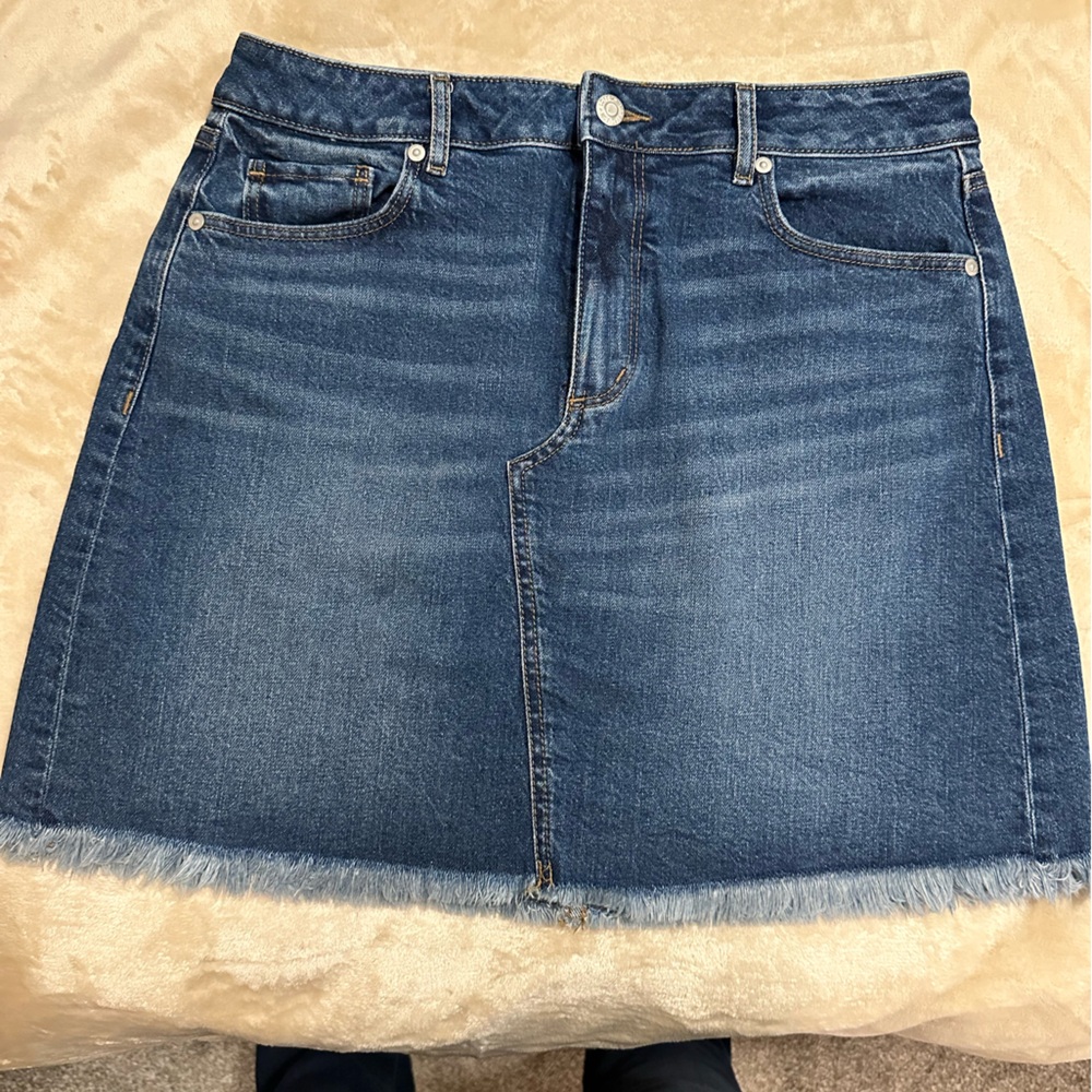 LOFT Dark Blue Frayed Hem Mini Skirt